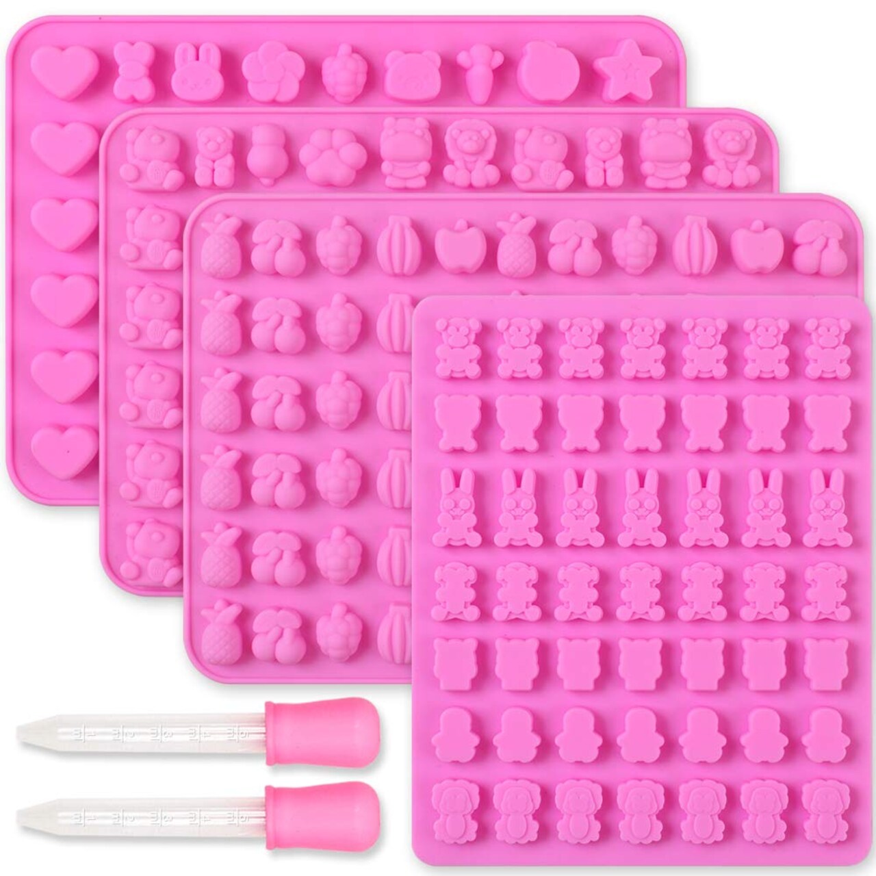 Diverse Animal & Fruit Silicone Chocolate Candy Making Molds, Gummy Mold, Food Grade Silicone, 4 Pcs